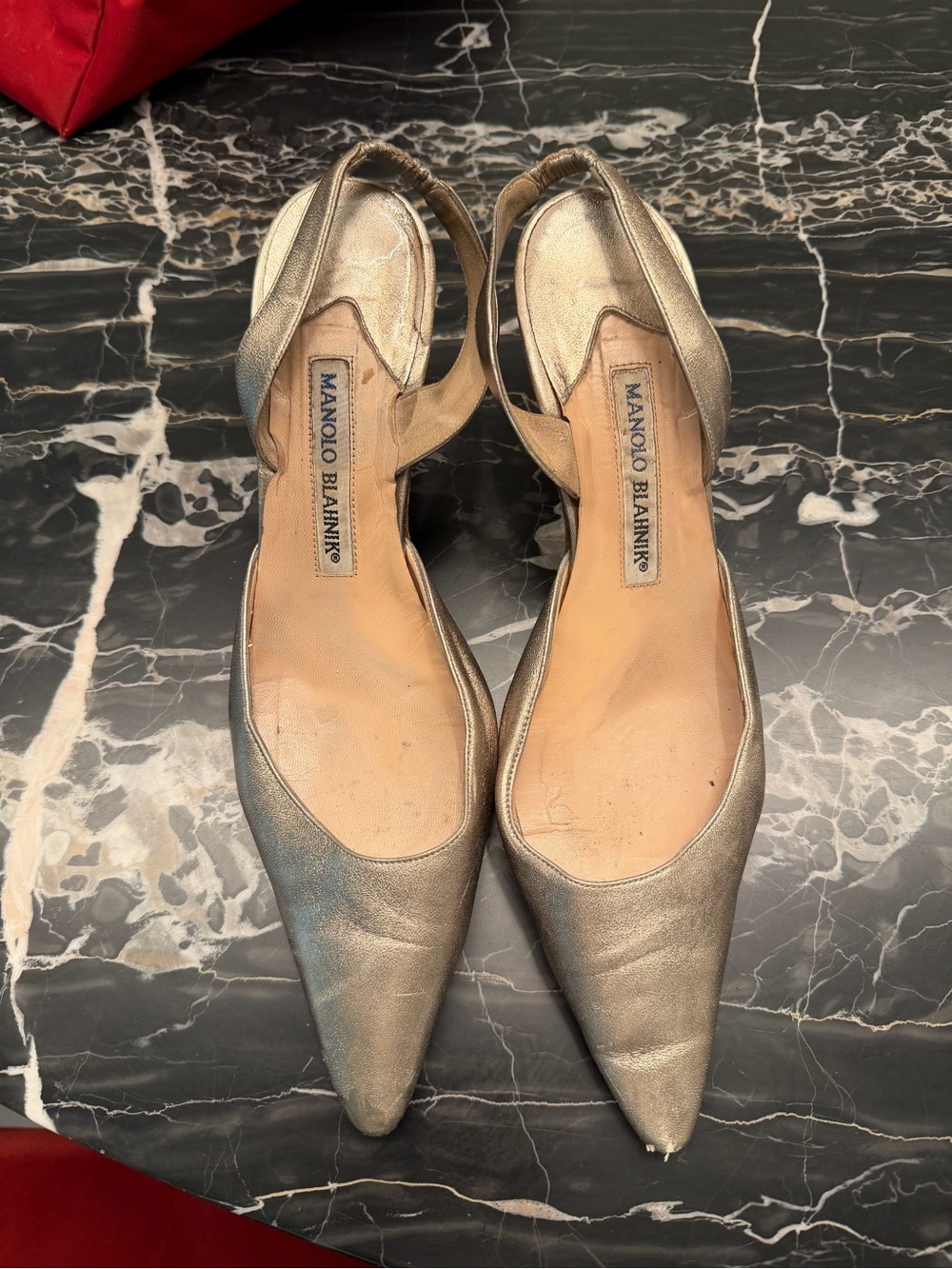 Manolo Blahnik Gold Pointed-Toe Slingbacks